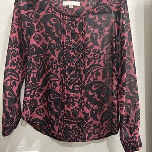 LOFT Pink and Black Graphic Blouse